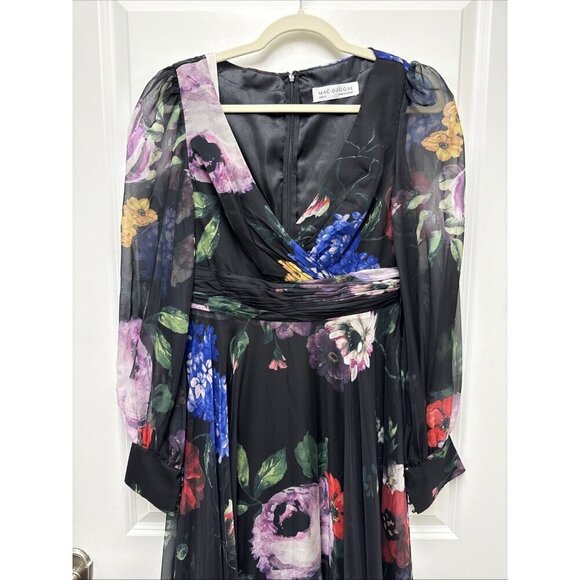 Mac Duggal Size 6 Black Floral 67872 Chiffon Long Sleeve Evening Gown Dress $598 - Picture 8 of 16